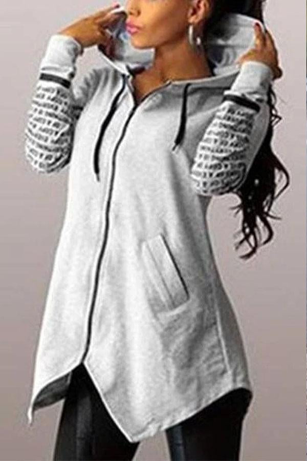 Hoodie Slim Irregular Hem Hooded Coat Plus Sweatshirts