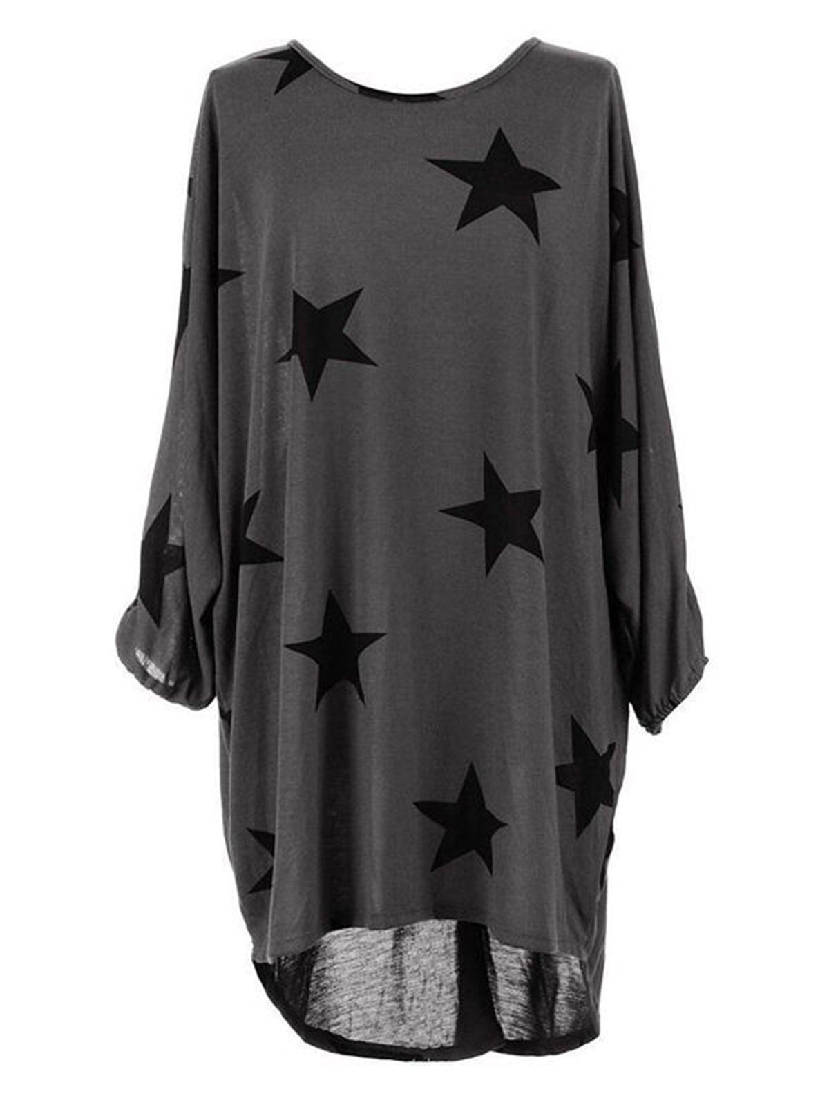Crew Neck Long Sleeve High Low Printed Dress