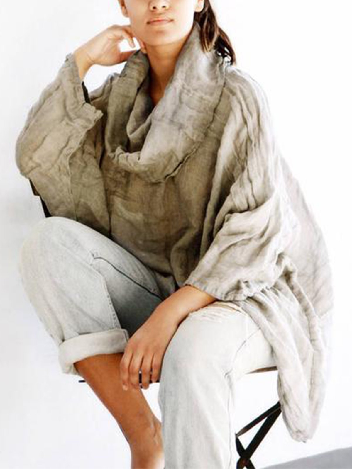 Casual Long Sleeve Round Neck Plus Size Tops