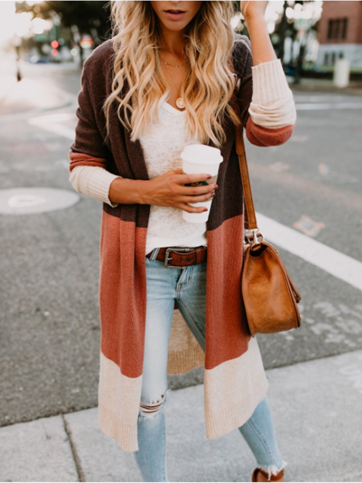 Patchwork Round Neck Cardigan
