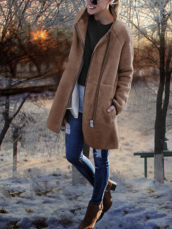 Stand Collar Patchwork Long Sleeve Coat