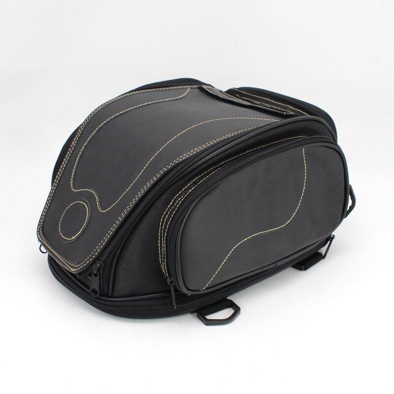 Waterproof Motorcycle Rear Seat Bag Helmet Storage Tail Bag PU Leather