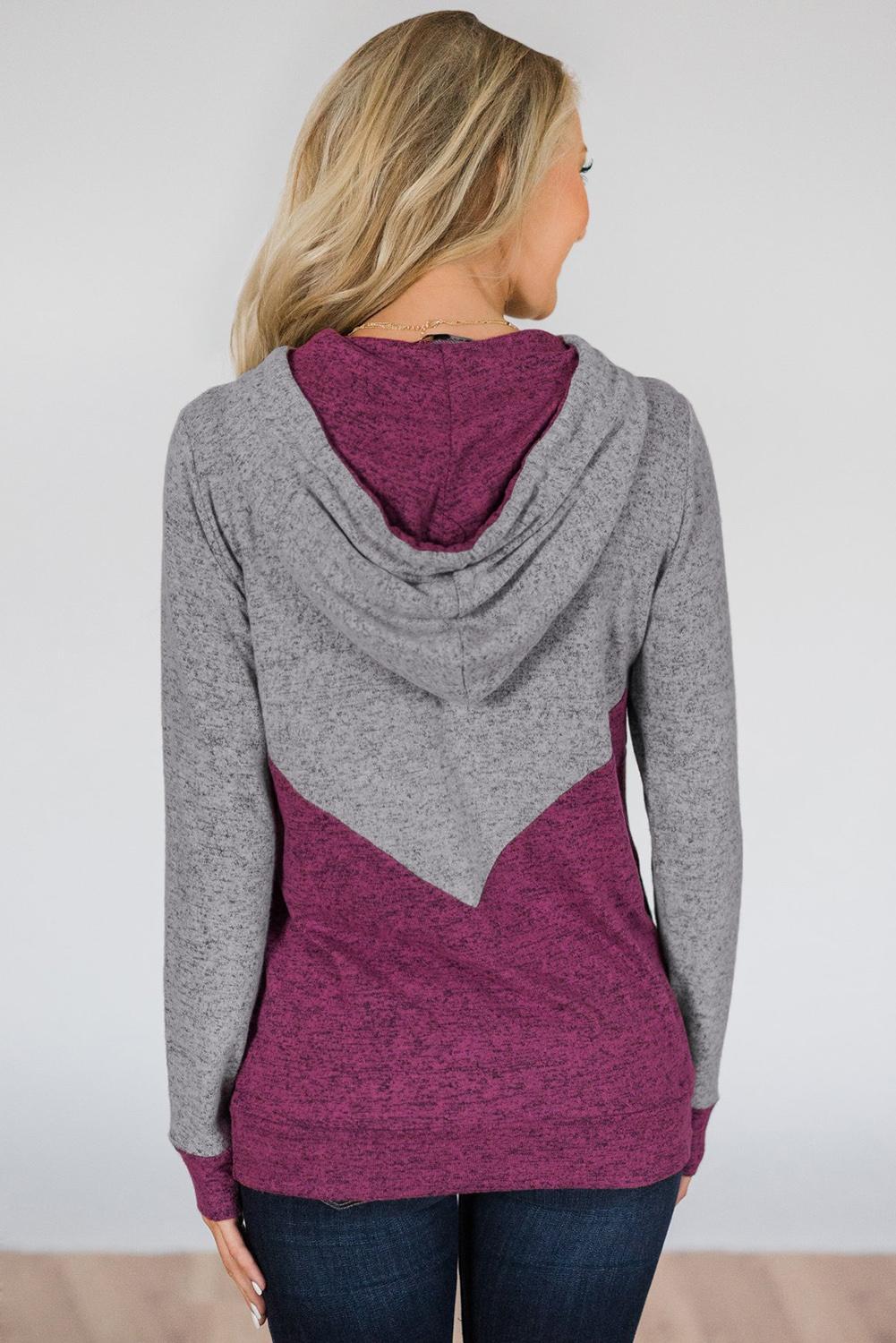 Red Rely on You Color Block Hoodie