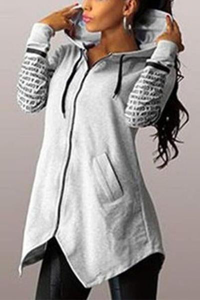 Hoodie Slim Irregular Hem Hooded Coat Plus Sweatshirts