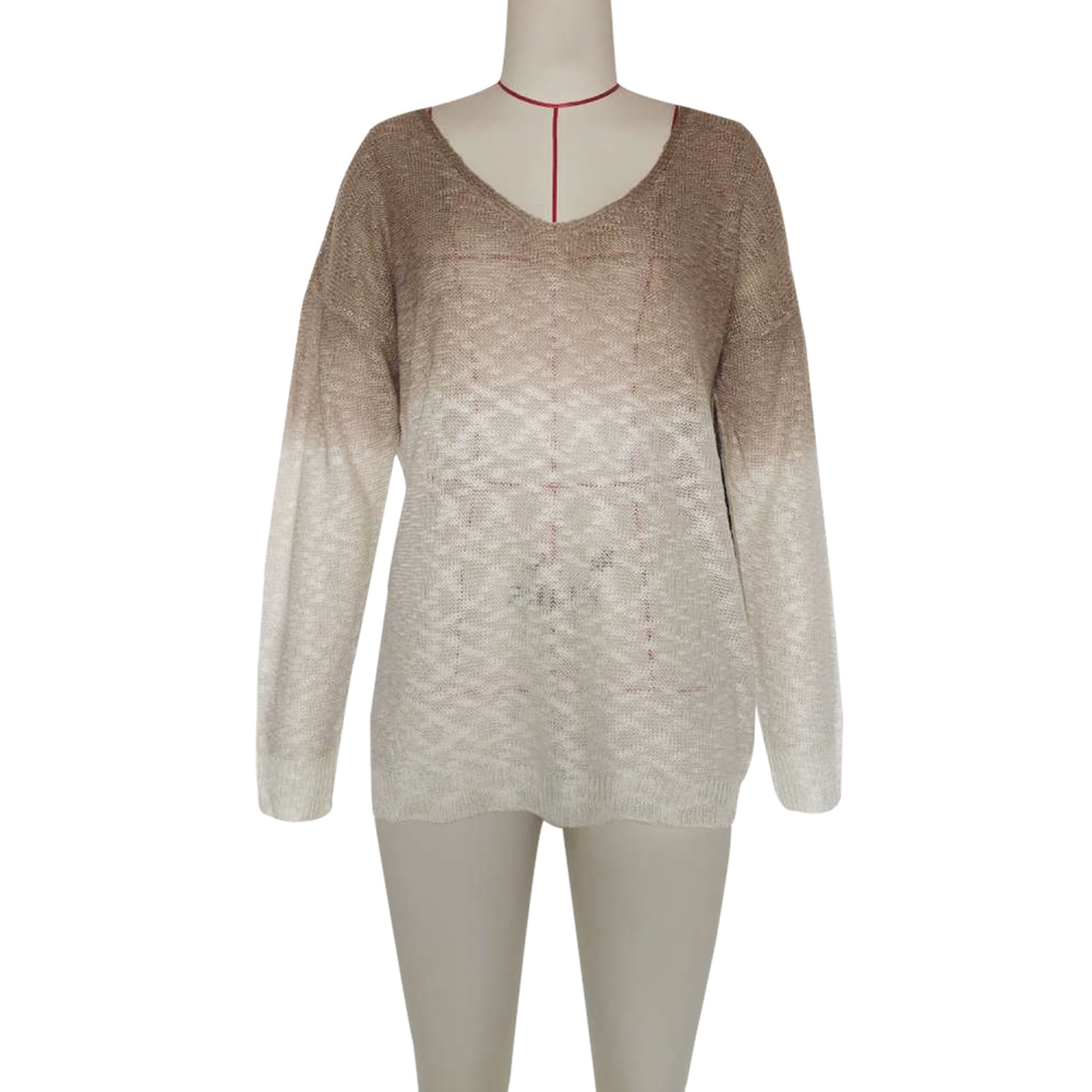 Autumn Gradient V-Neck Loose Knit Top