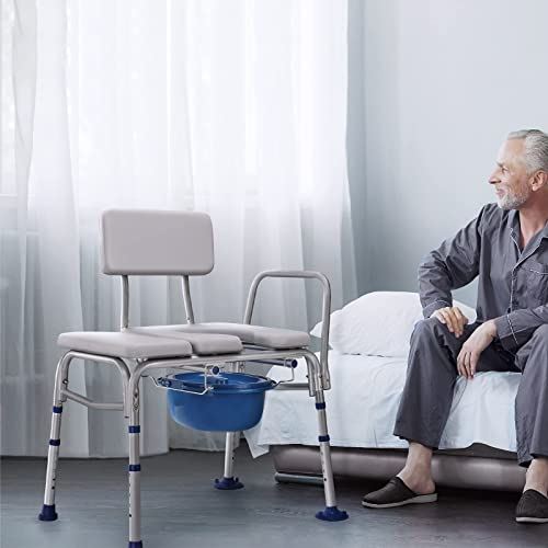 Transfer Bench with Commode 500 Lbs, Combination Padded Transfer Bench