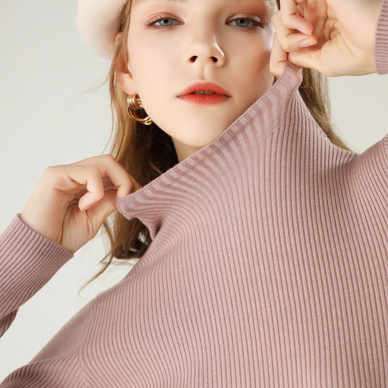 2020新款半高领抽条毛衣女纯色长袖打底衫韩版修身显瘦套头针织衫