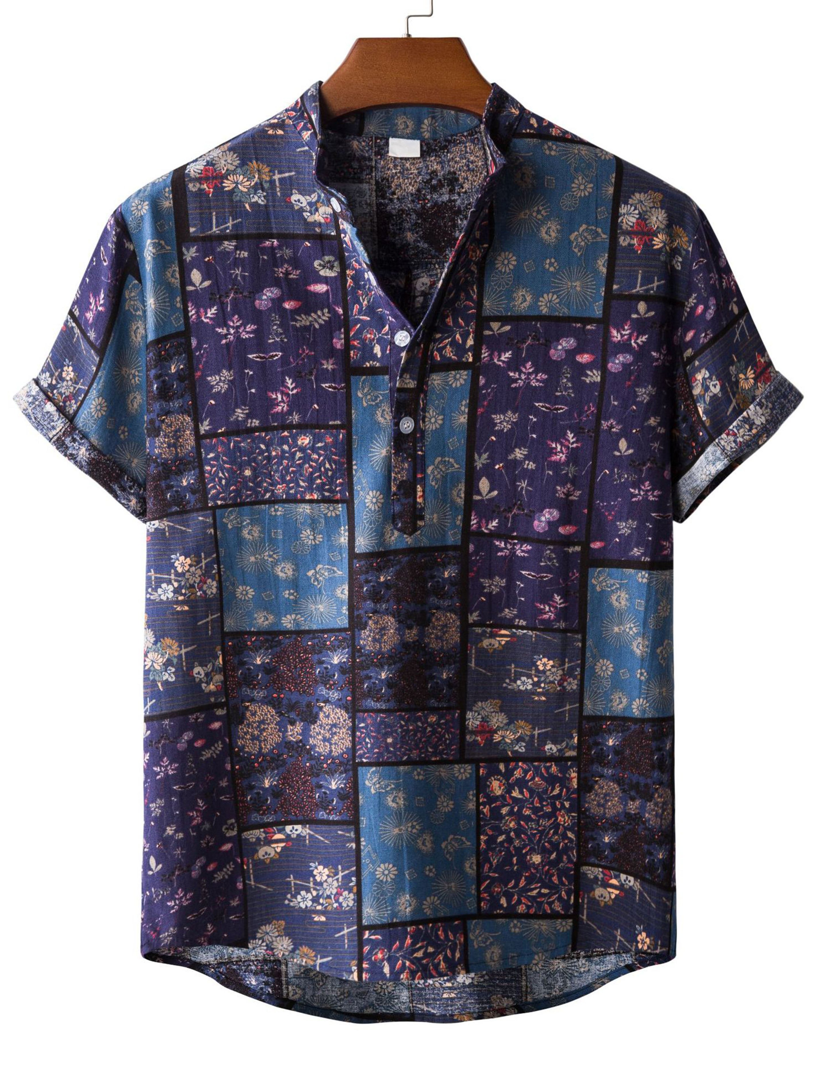 Men's Floral Patchwork Graphic Button Up Shirt