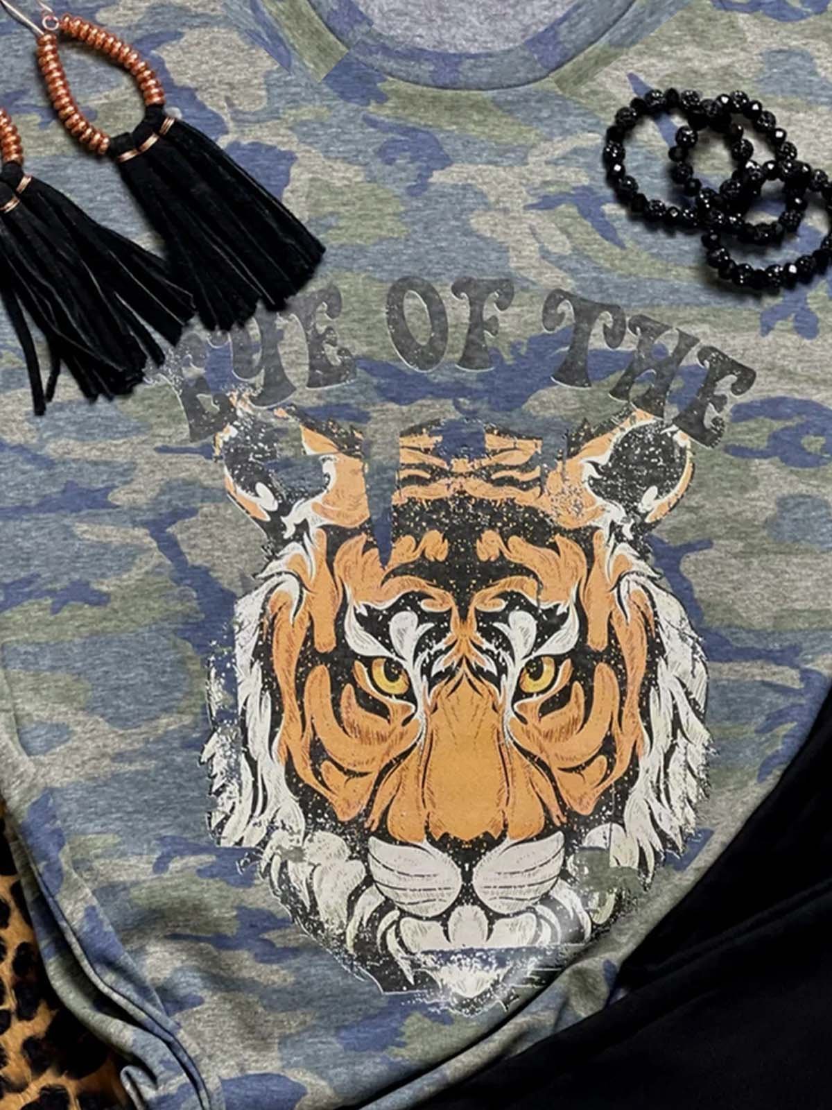 Color-Block Animal Short Sleeve Vintage Shirts & Tops