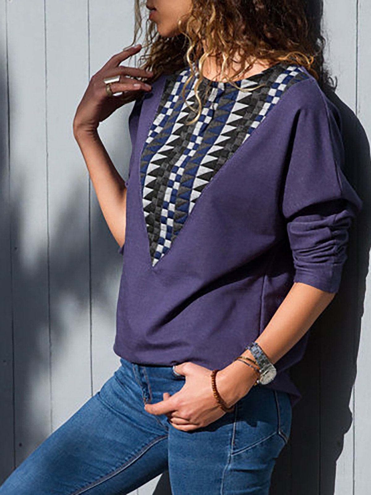 Red Polyester Crew Neck Casual Geometric T-Shirt