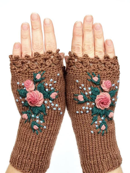 Brown Knitted Casual Gloves & Mittens