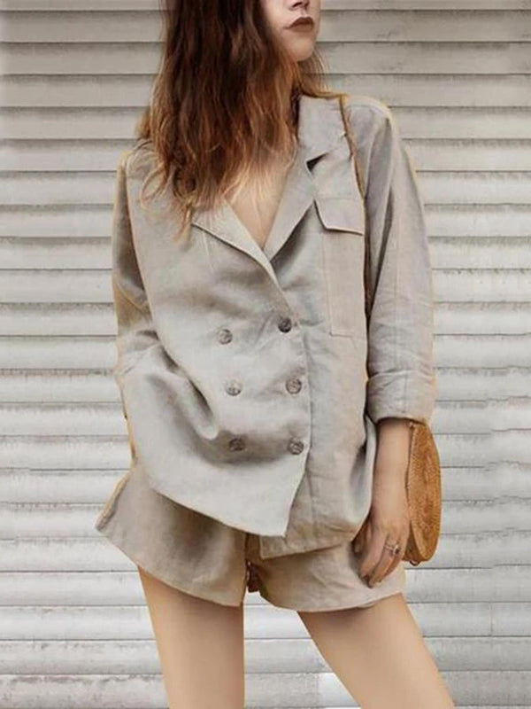 Cotton And Linen Double-Breasted Temperament Suit Shorts Suit