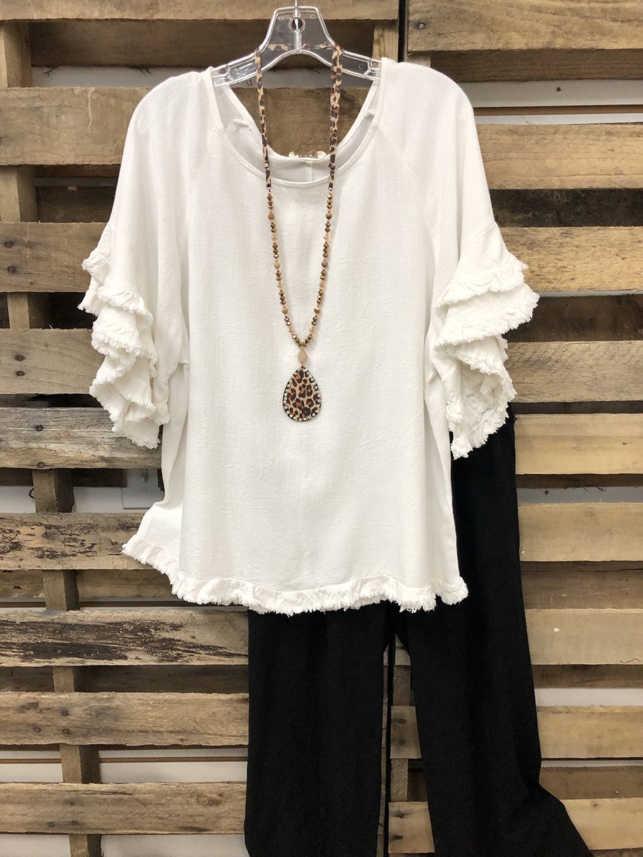 Retro Layered Brushed Round Neck Top