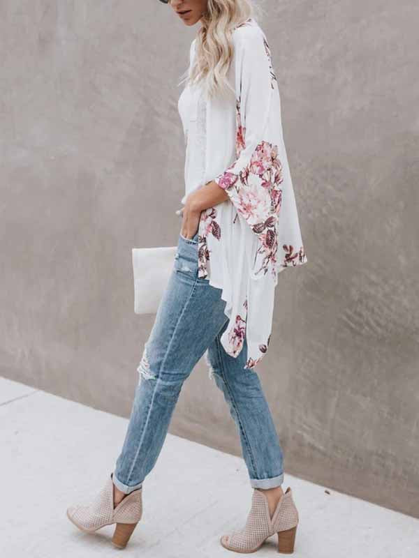 Fashion Print Flare Sleeve Vacation Cardigan