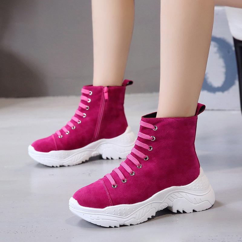 Women Flocking Athletic Booties Casual Comfort Lace Up Shoes