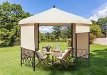 AVAWING 12�� Hexagonal Gazebo, Outdoor Canopy Gazebo Roof Patio Gazebo Steel Frame Pavilion with Lift Shade Curtains for Garden,Patio,Party, Beige