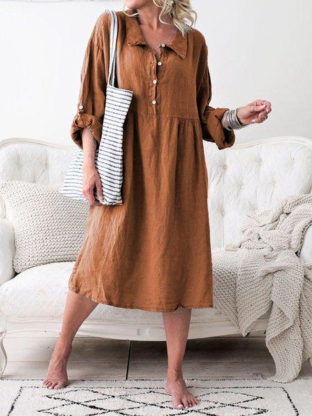 Women Casual Summer Dress Convertible Long Sleeves Buttoned Loose Dresses