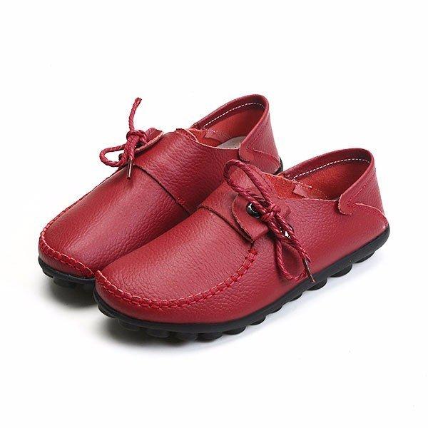 Big Size Leather Lace Up Loafers Flat Casual Shoes For Women