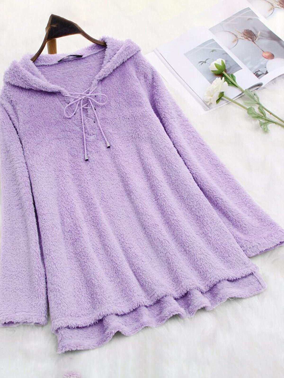 Long Sleeve Solid Cashmere Casual Hoodies