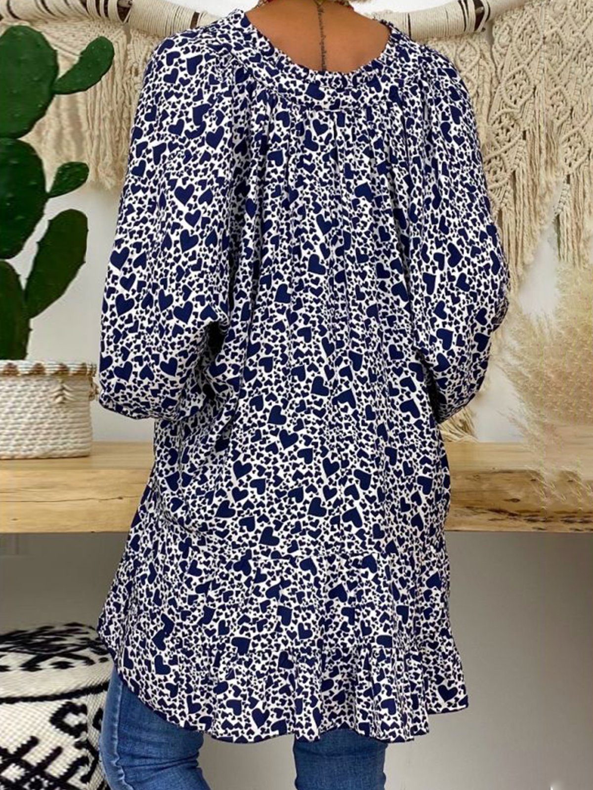 Blue Long Sleeve Casual V Neck Shirts & Tops