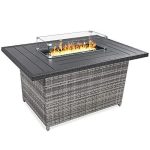 Best Choice Products 52in Gas Fire Pit Table, 50,000 BTU Outdoor Wicker Patio Propane Firepit w/Aluminum Tabletop, Glass Wind Guard, Clear Glass Rocks, Cover, Hideaway Tank Holder, Lid �C Gray