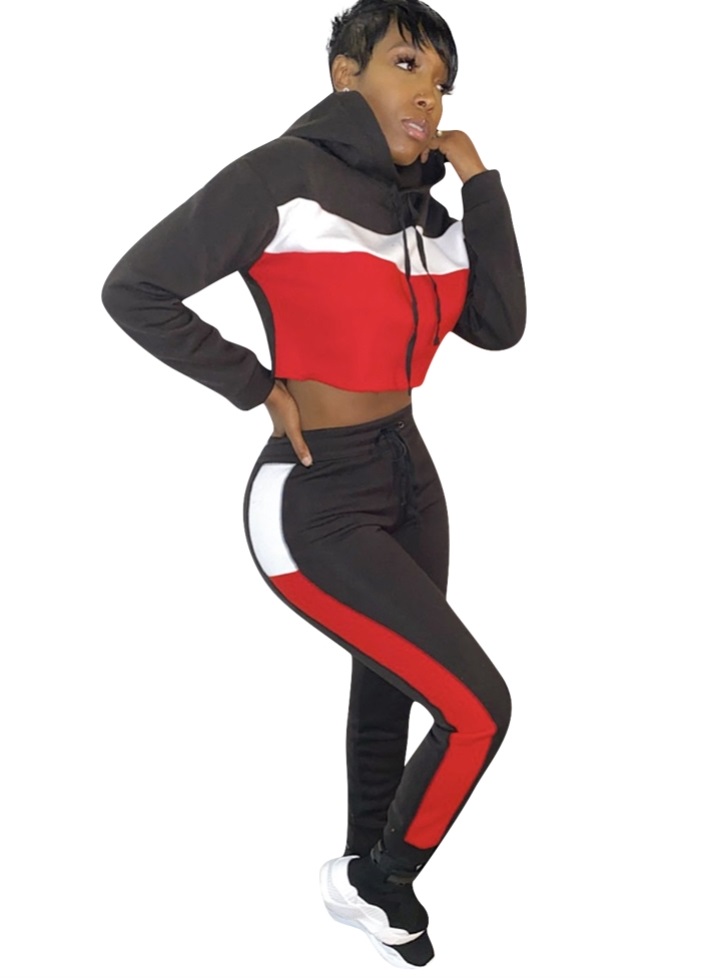 Color Block Long Sleeve Crop Top and Pants Set