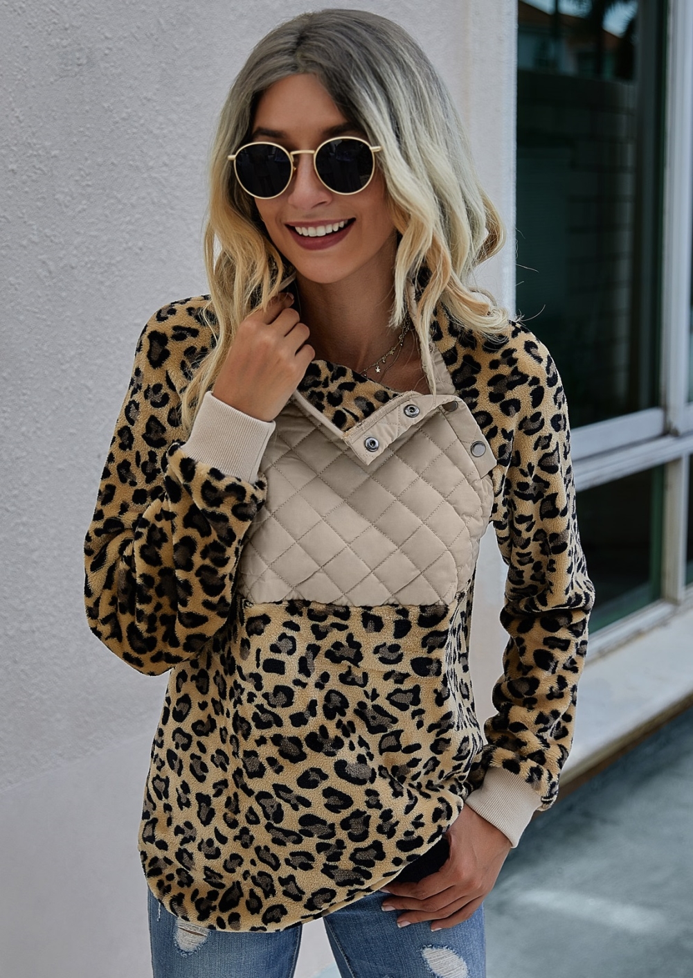 Autumn Leopard Print Plush Pullover
