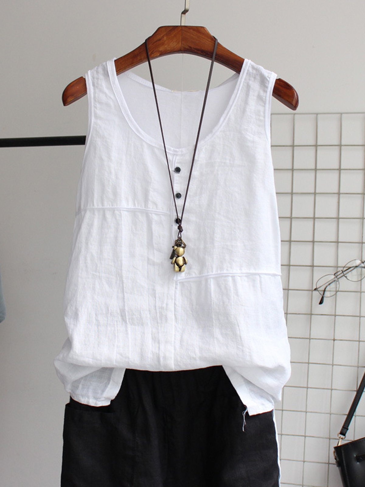 White Cotton Sleeveless Shirts & Tops