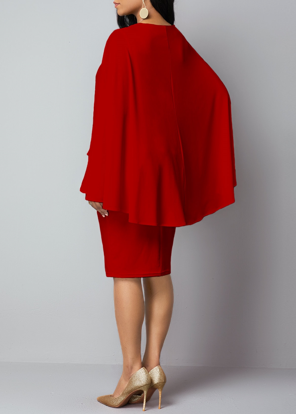 Occassional Knee-Length Peplum Cape Dress