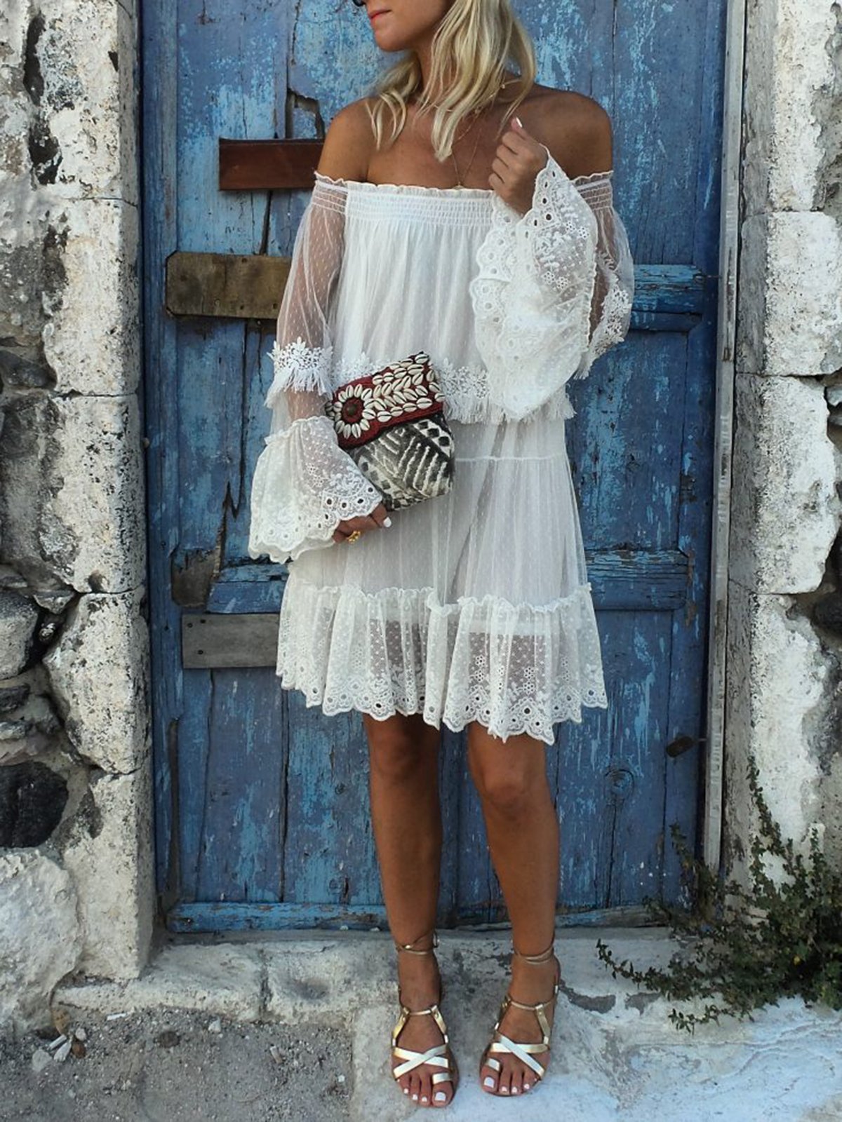 Sexy Off Shoulder Solid White Dress Swim SS19 Beach Dresses