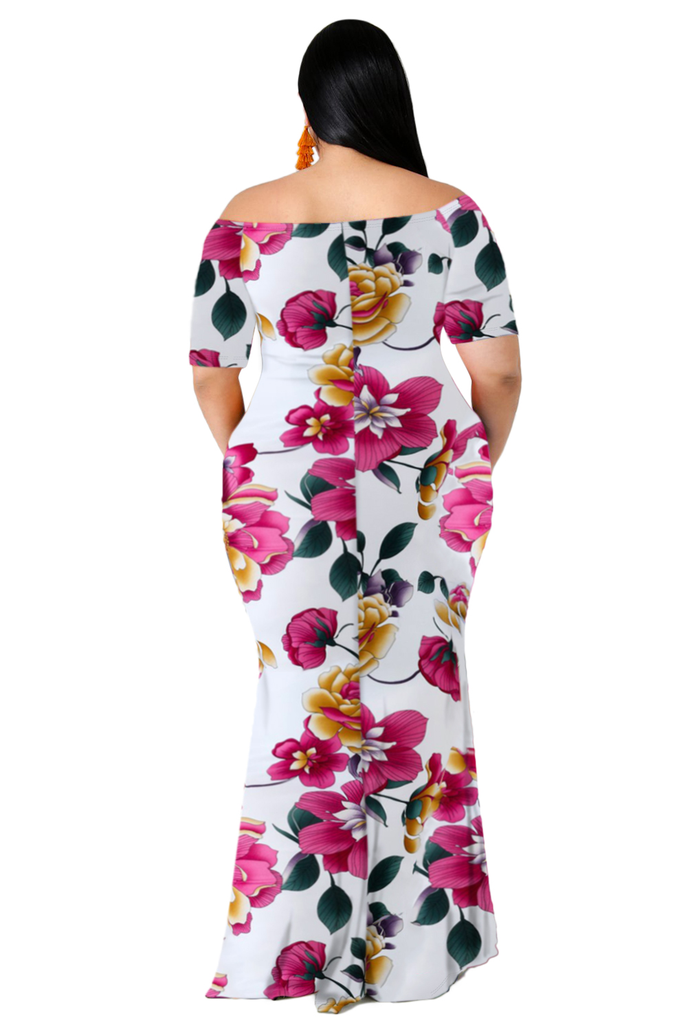 White California Poppy Mermaid Plus Size Dress