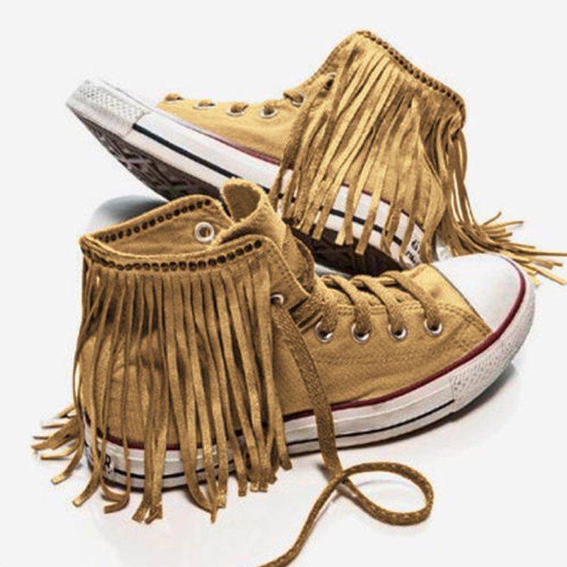 White Cloth Winter Tassel Flats