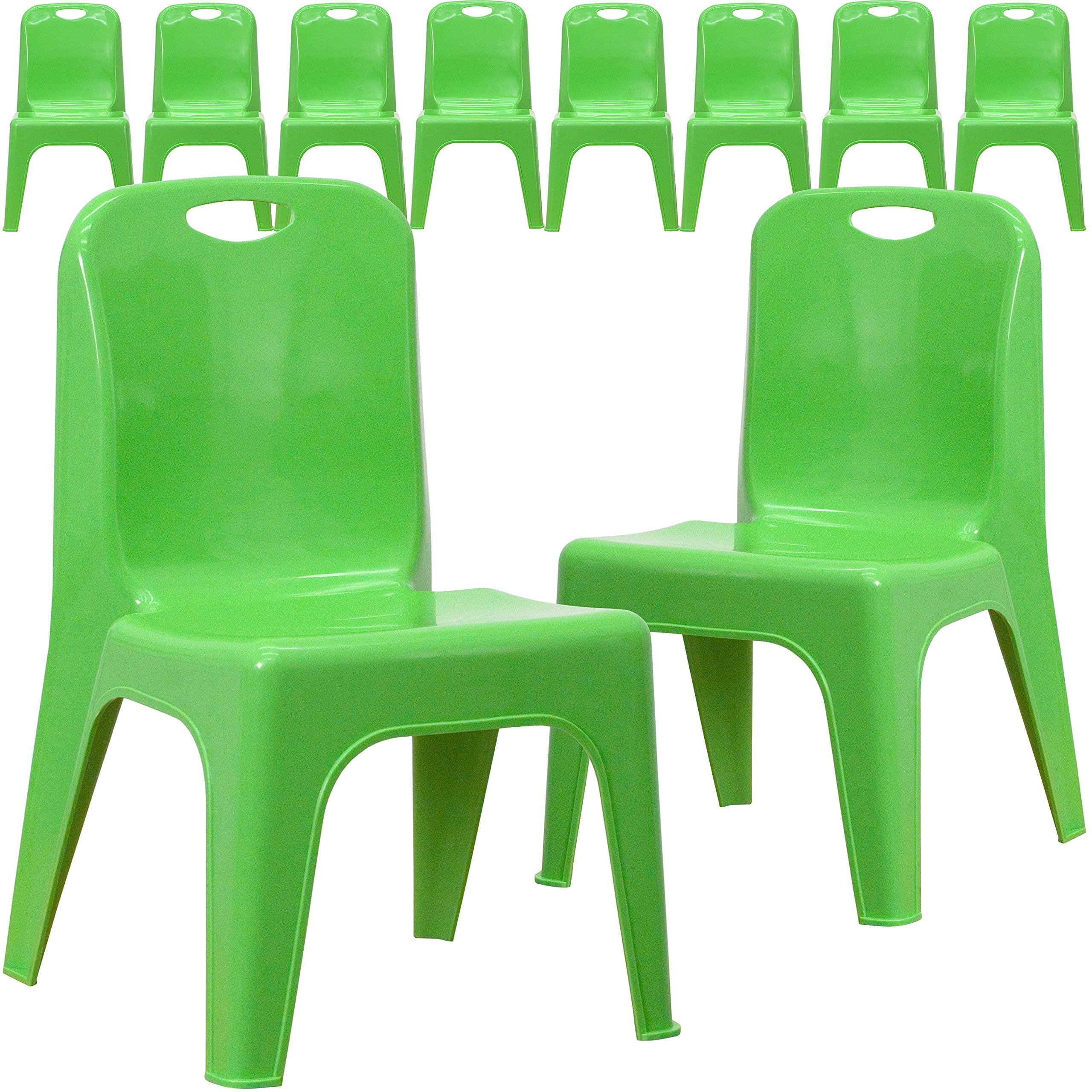 Flash Furniture 10 Pk. Green Plastic Stackable School Chair with Carrying Handle and 11'' Seat Height
