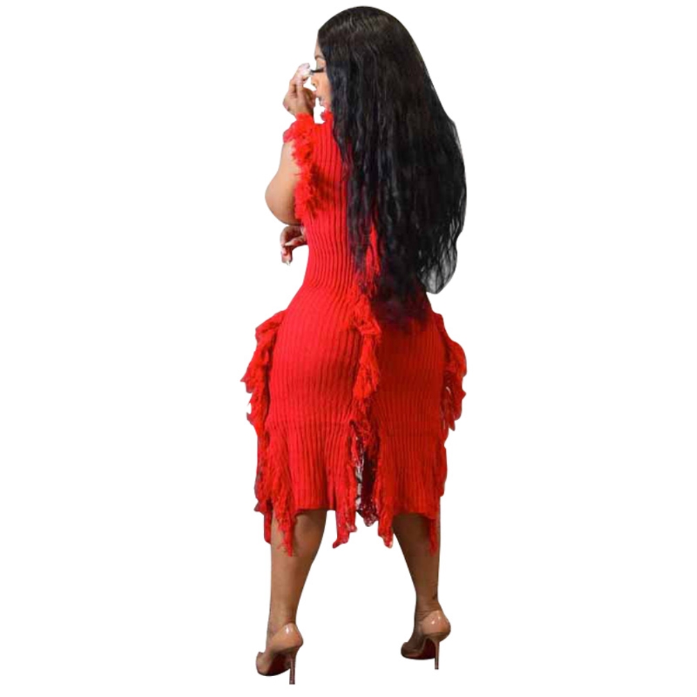 Autumn Knitted Fringe Sleeveless Sweater Dress