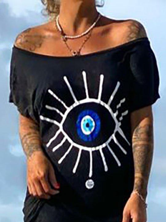 Abstract Short Sleeve Printed Cotton-Blend Dresses