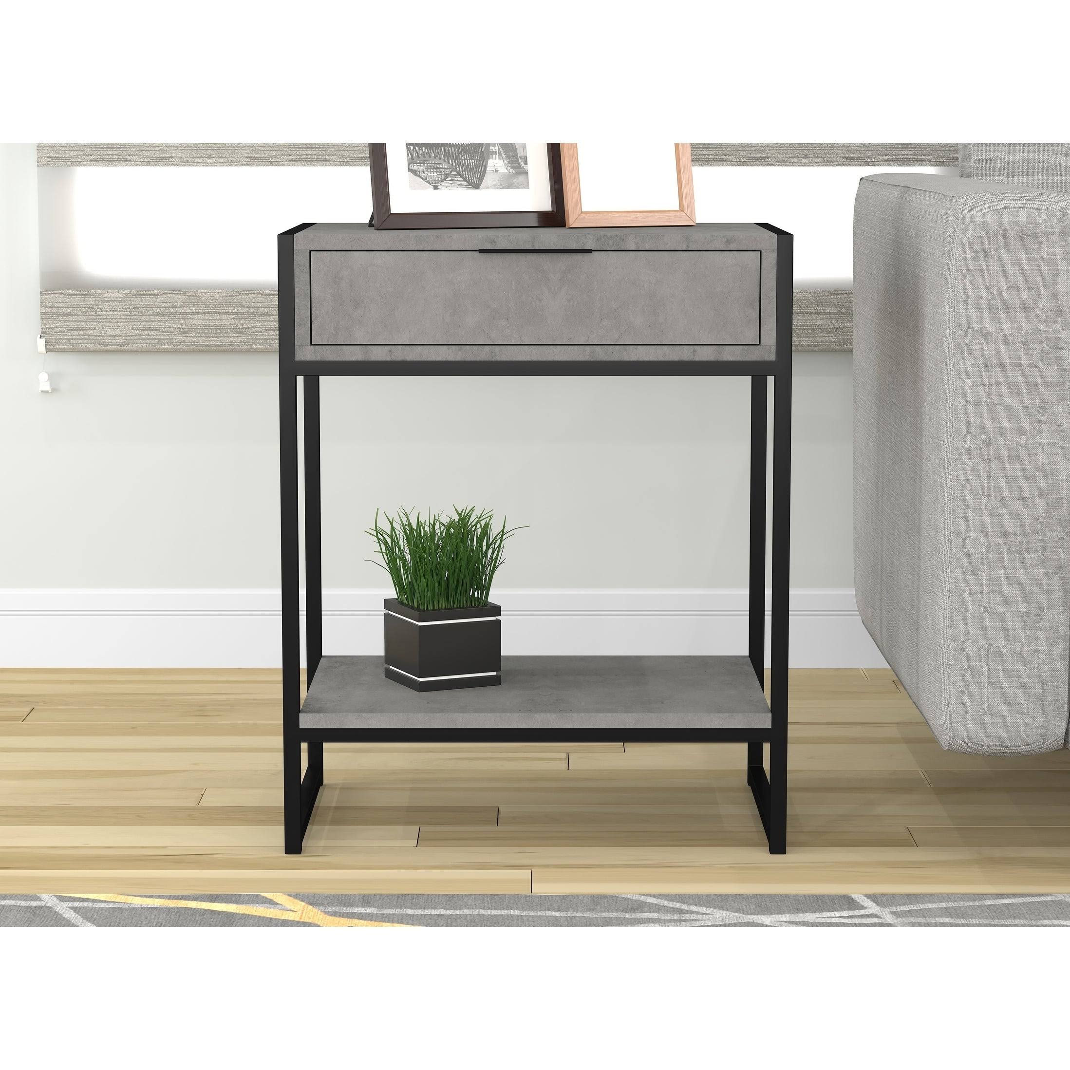 Safdie Co. Accent Metal Top Table with Drawer - Grey Cement
