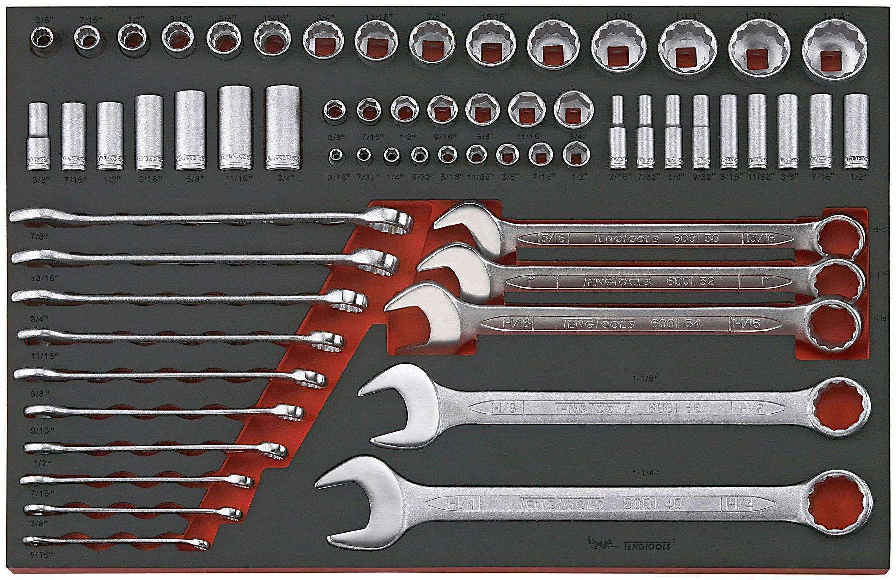 Teng Tools �C 62 Piece SAE / Imperial Wrench / Socket Set in EVA �C TEN-O-TTEAF62