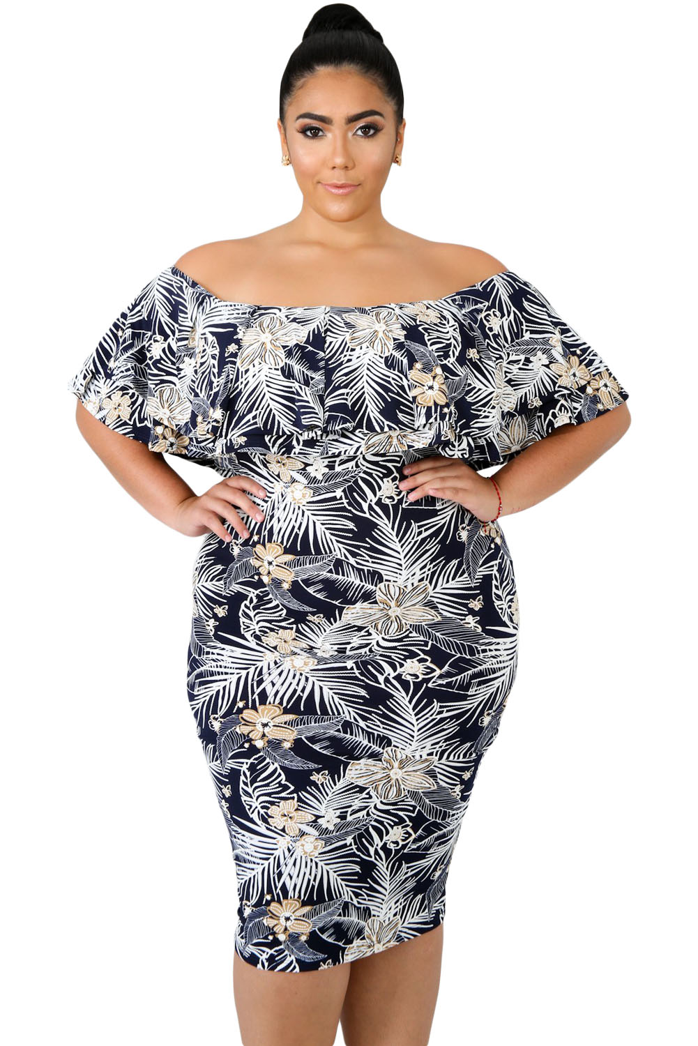 Plus Size Ruffle Textured Bodycon Dress