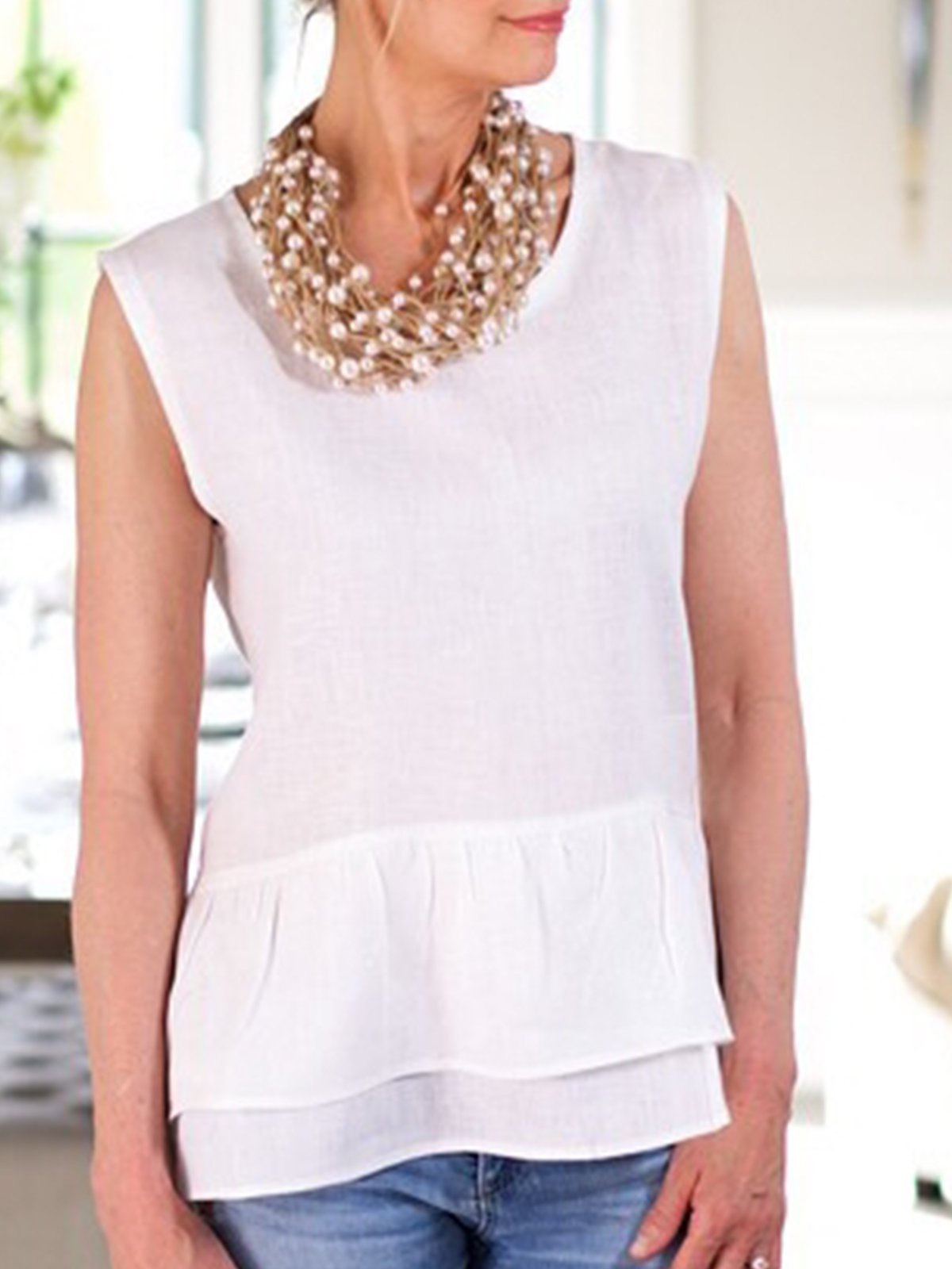 Casual Solid Sleeveless Crew Neck Tops