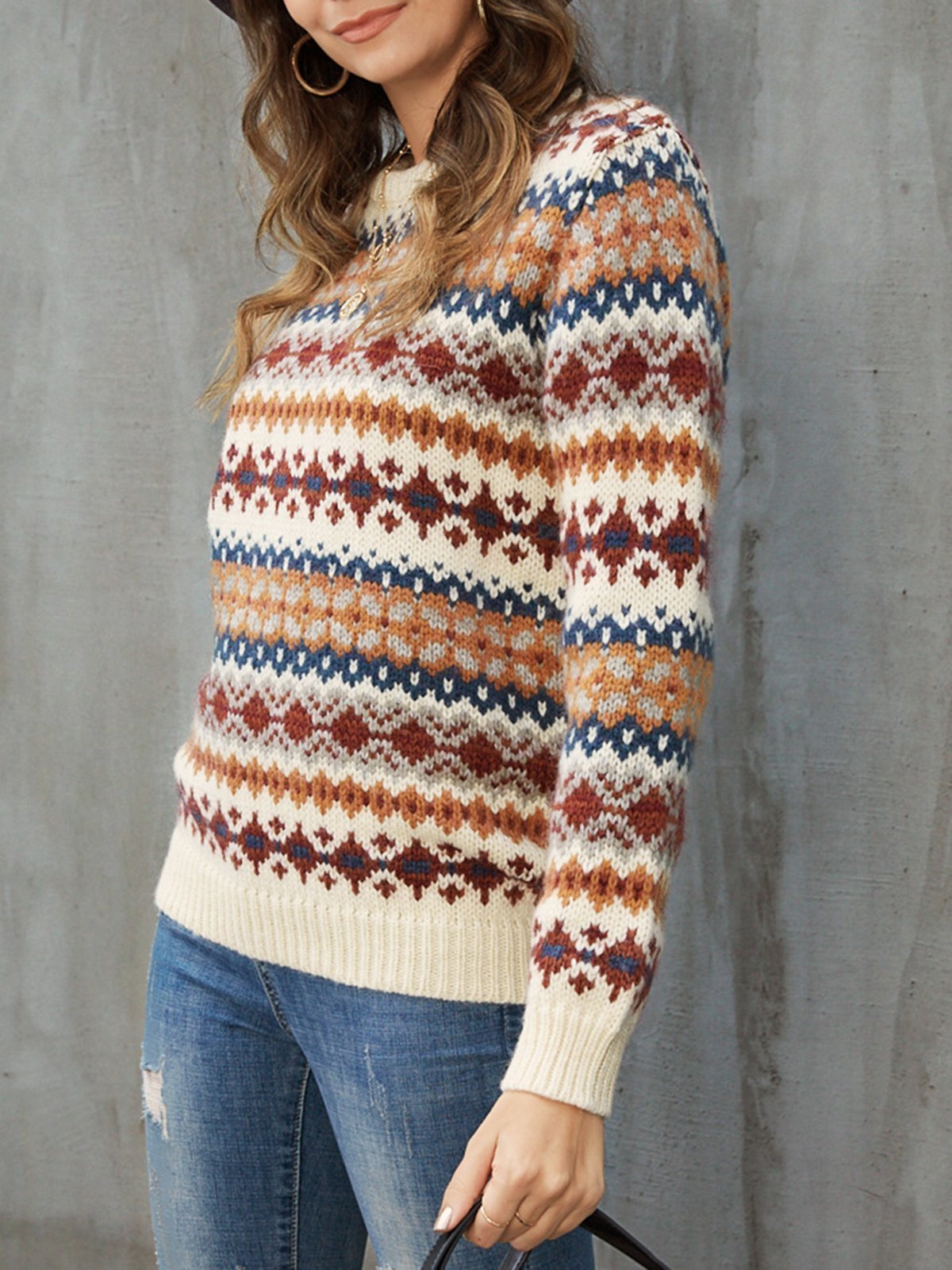 Apricot Long Sleeve Casual Sweater