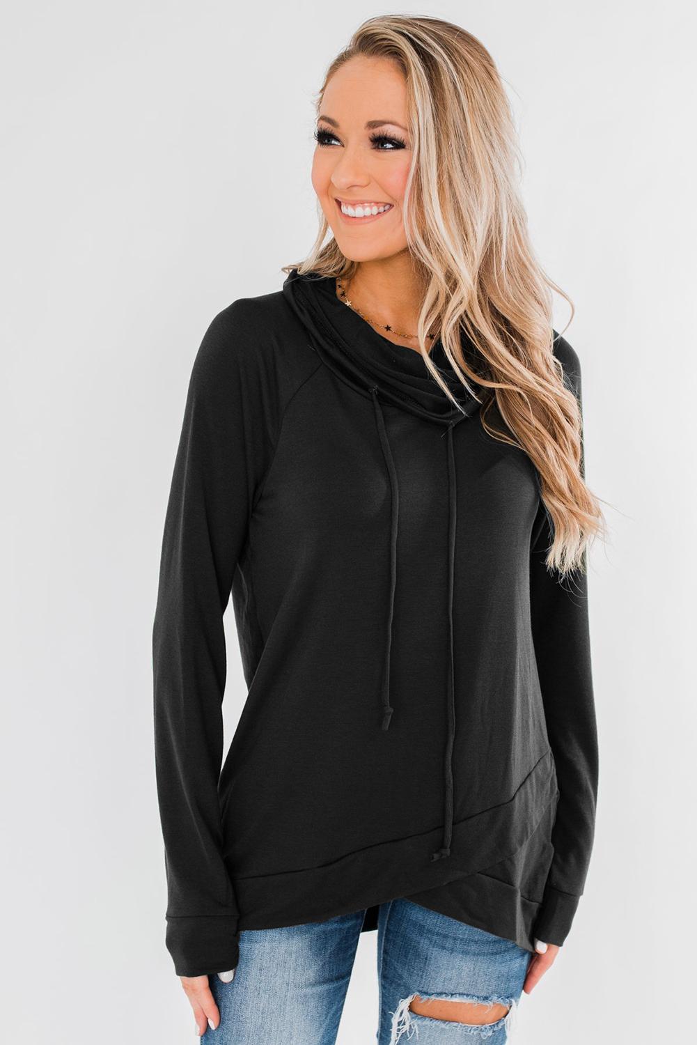 Black Casual Cowl Neck Pullover Sweatshirt