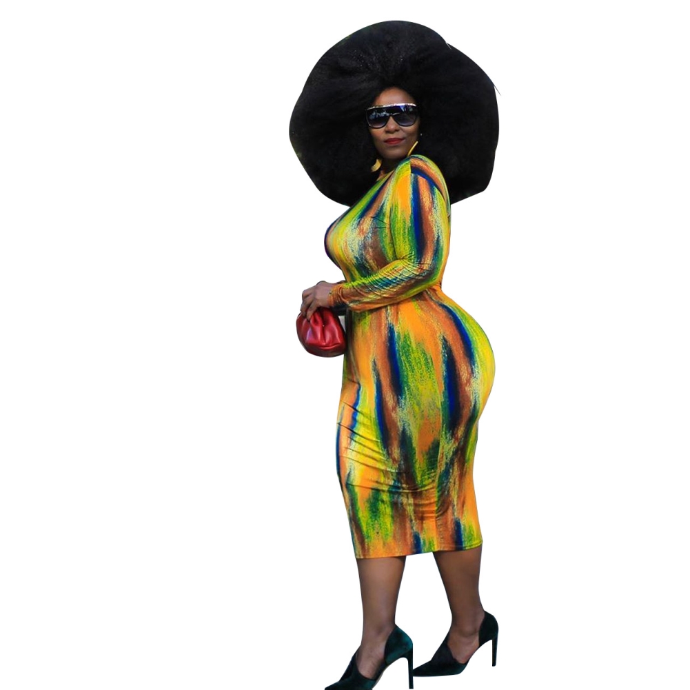 Plus Size Tie Dye Midi Dress with Full Sleeves