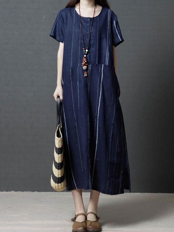 Short Sleeve Casual Linen Dress