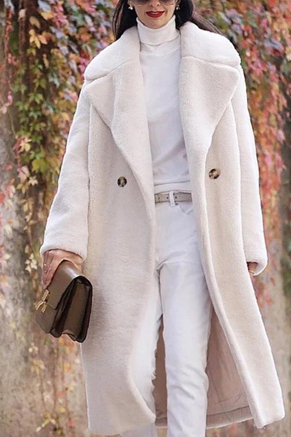 Fashion Lapel Collar Plain Floss Two Buttons  Long Coat