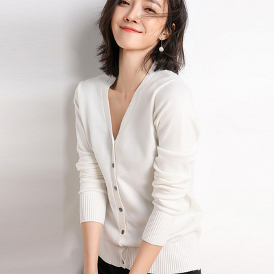 款针织开衫女短款外搭春秋长袖V领修身针织毛衣女外套2020女装新