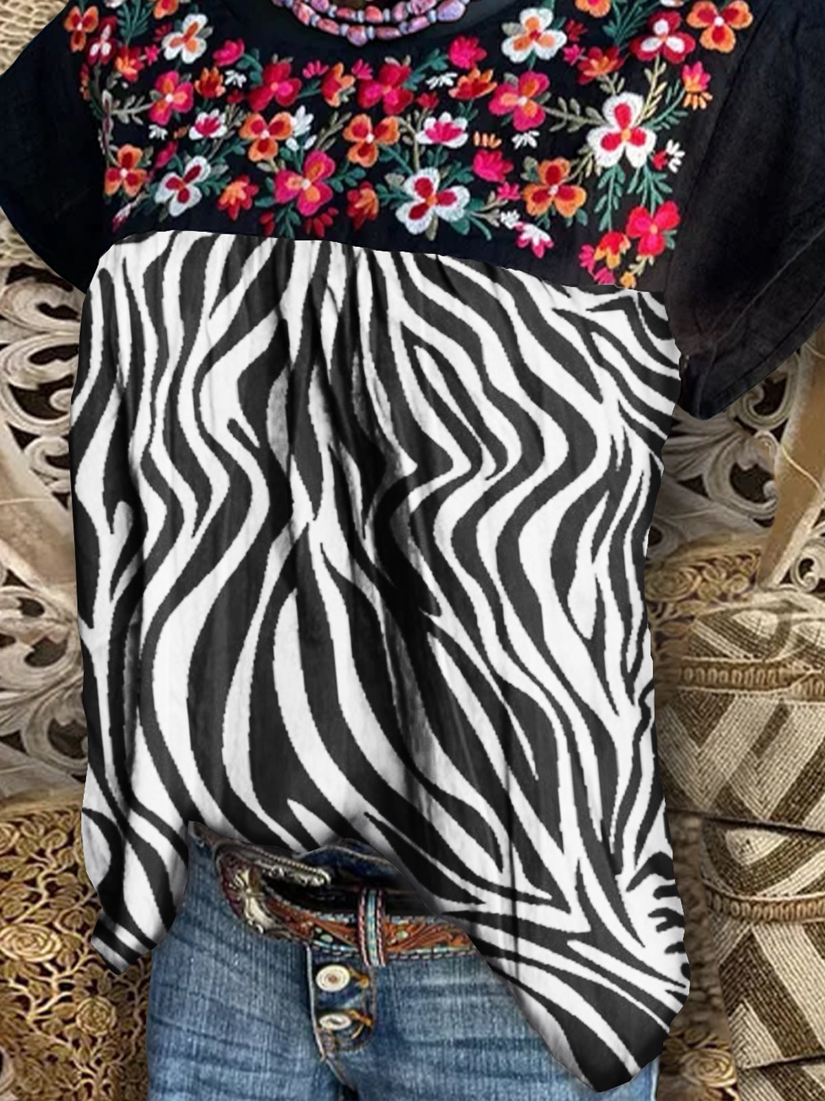 Printed Short Sleeve Crew Neck Shirts & Tops