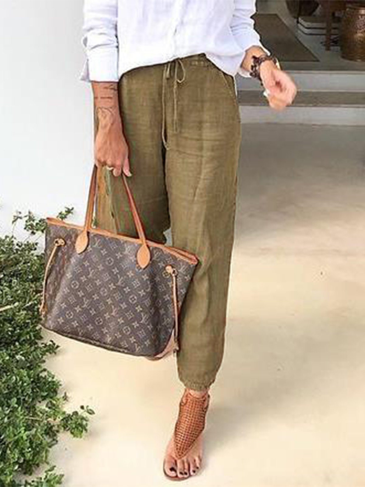 Casual Solid Pockets Pants