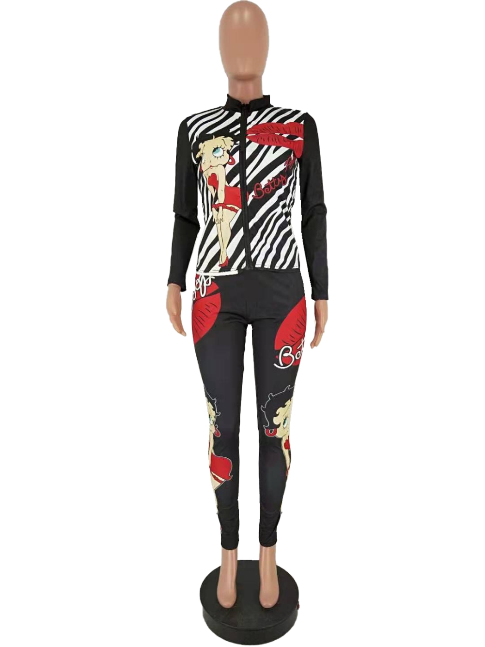 Autumn Cute Print Two Piece Tight Pants Set