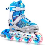 PAPAISON Inline Skates for Boys and Girls with Full Light up Wheels, Pink & Grey