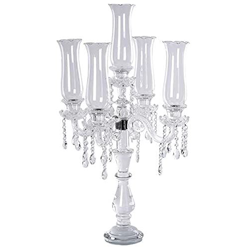 32-In Clear 5 Arm Crystal Glass Candelabra Hurricane Taper Candle Holder for Party